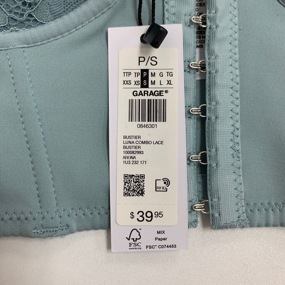 Garage Bustier Womens PS Small Petite Seafoam Luna Combo Lace Bra Clasp Cropped - Picture 8 of 11